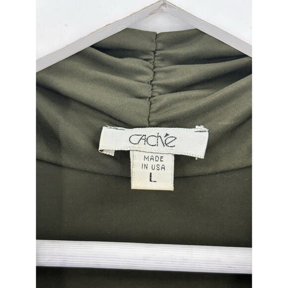 Vintage Cache Blouse Womens Large Army Green Sleeveless Ruched V Neck Stretchy - Picture 7 of 14
